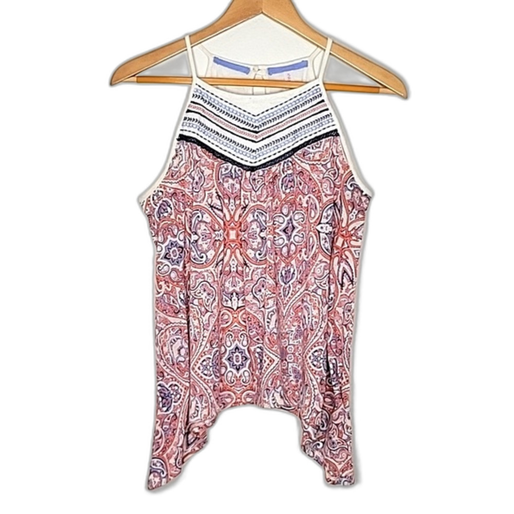 XHILARATION Colorful Racerback Keyhole Button Loose Fit Tank Top size M